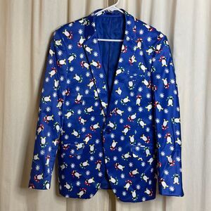 Suslo Couture Slim-fit holiday penguin Christmas sport jacket blazer size XL 44